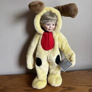 Vtg Danbury Mint Trick Or Treat 18" Porcelain Doll w/Odie Halloween Costume RARE